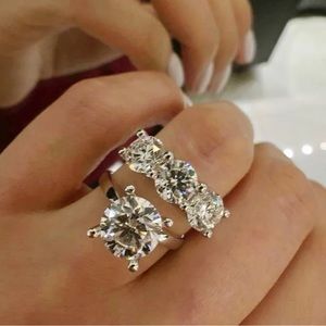 3 Carat Solitaire and 3 Stone Wedding Band Bridal Set - Size 6